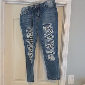 Fashion Nova Light Blue Distressed Ankle Jeans